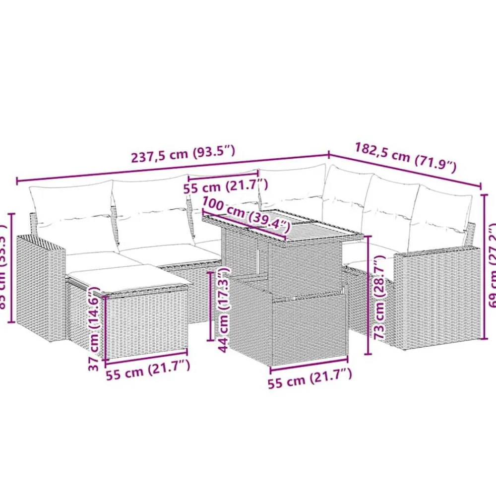 vidaXL Muebles De Jardín-Juego de sofás de jardín con cojines beige 8 pzas ratán PE