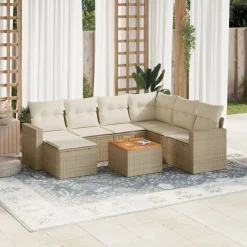 vidaXL Juego de sofás de jardín con cojines 8 pzas ratán PE Beige New