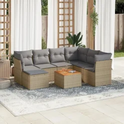 vidaXL Muebles De Jardín-Juego de sofás de jardín con cojines beige 8 pzas ratán PE