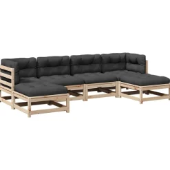 vidaXL Juego de sofás de jardín 6 pzas con cojines madera maciza pino Pino natural Online
