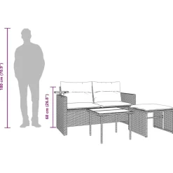 vidaXL Muebles De Jardín-Juego de sofás de jardín con cojines beige 3 pzas ratán PE
