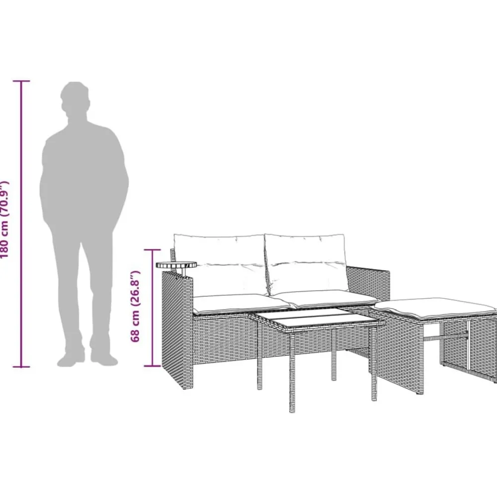 vidaXL Muebles De Jardín-Juego de sofás de jardín con cojines beige 3 pzas ratán PE