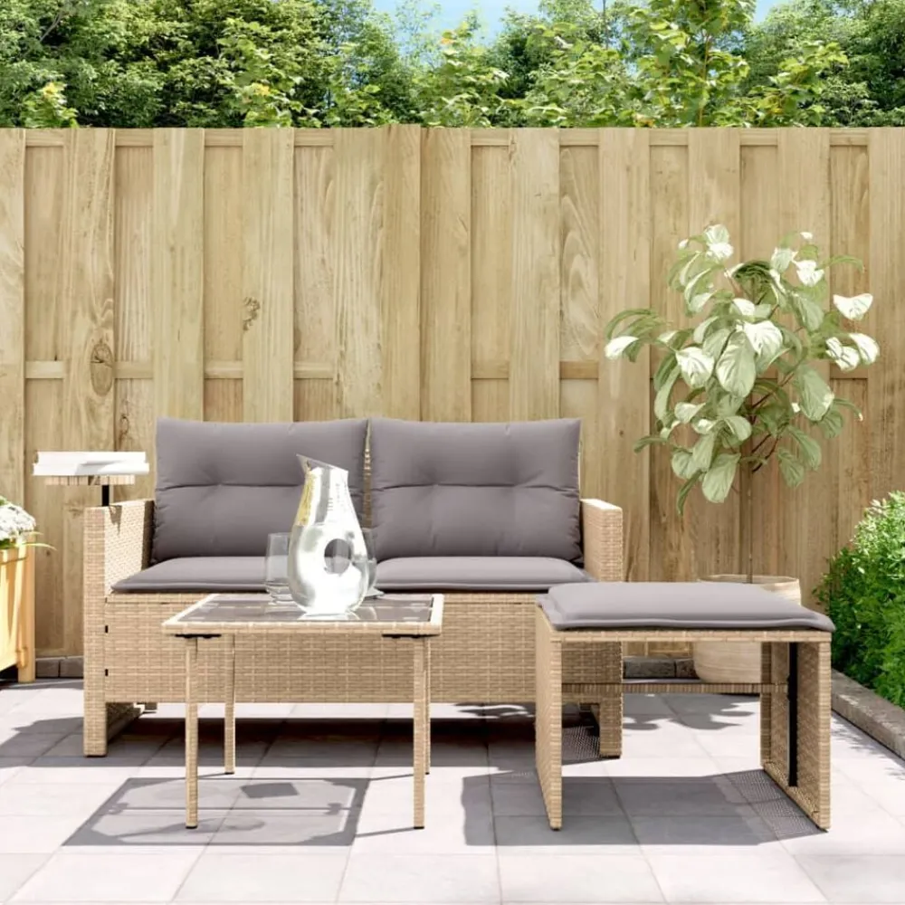 vidaXL Muebles De Jardín-Juego de sofás de jardín con cojines beige 3 pzas ratán PE
