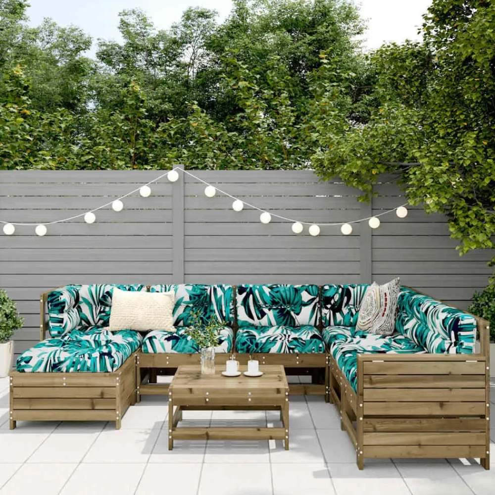 vidaXL Muebles De Jardín-Juego de sofás de jardín 8 pzas madera de pino impregnada