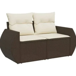 vidaXL Juego de sofás de jardín 7 piezas con cojines ratán PE marrón Marrón y crema New
