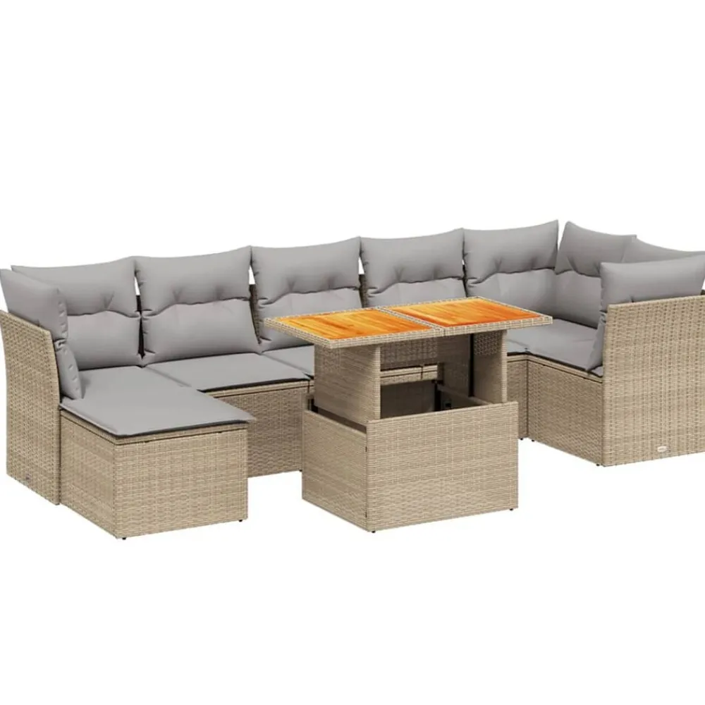 vidaXL Juego de sofás de jardín con cojines beige 8 pzas ratán PE beige y gris claro