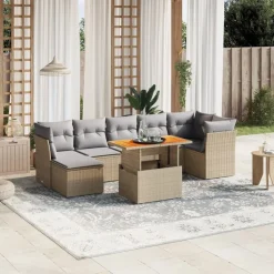 vidaXL Juego de sofás de jardín con cojines beige 8 pzas ratán PE beige y gris claro