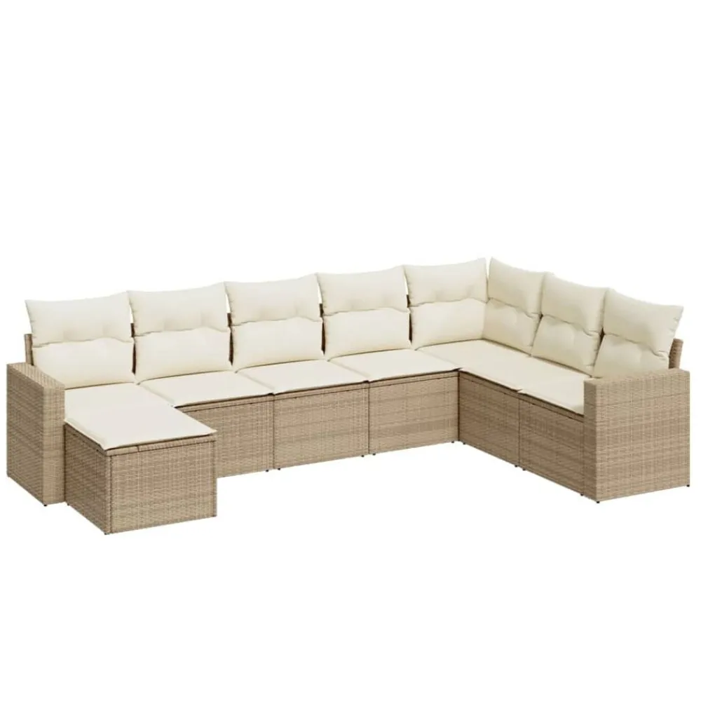 vidaXL Muebles De Jardín-Juego de sofás de jardín con cojines beige 8 pzas ratán PE