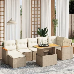 vidaXL Juego de sofás de jardín con cojines beige 8 pzas ratán PE beige y crema Outlet
