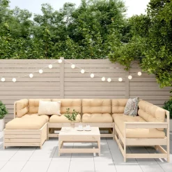 vidaXL Juego de sofás de jardín 8 pzas madera maciza de pino Outlet