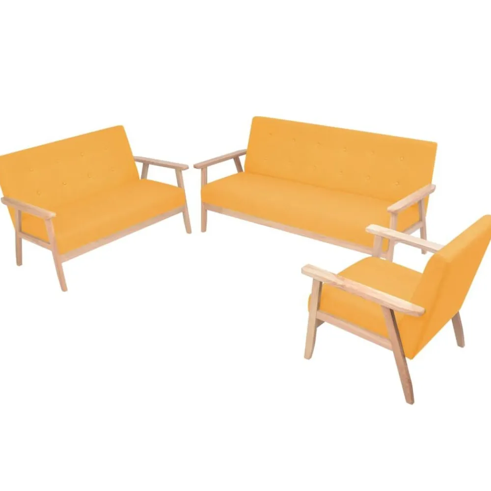 vidaXL Juego de sofás de tela de 3 piezas color Amarillo New