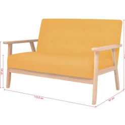 vidaXL Juego de sofás de tela de 3 piezas color Amarillo New