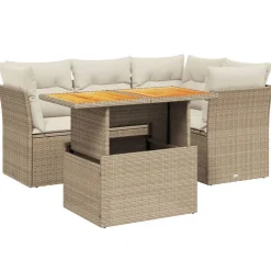 vidaXL Muebles De Jardín-Juego de sofás jardín con cojines 5 pzas ratán sintético beige