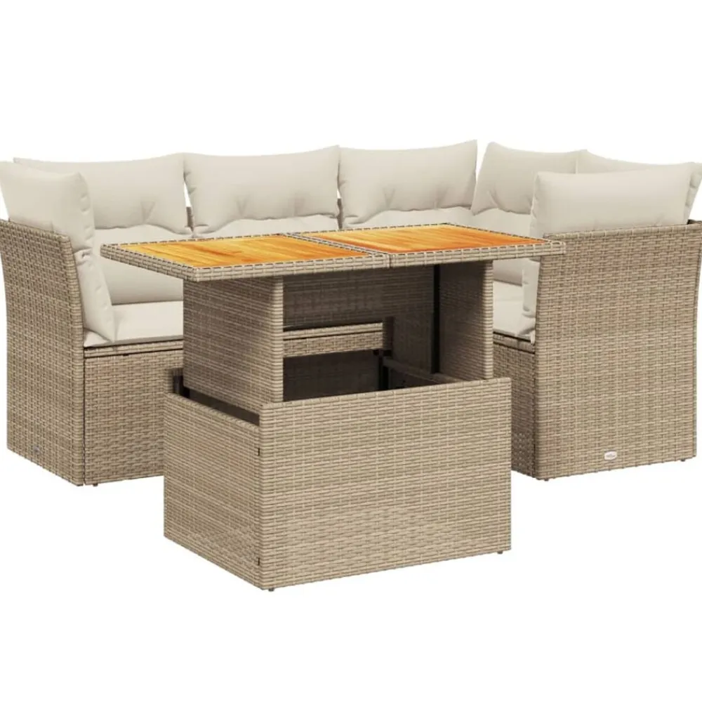 vidaXL Muebles De Jardín-Juego de sofás jardín con cojines 5 pzas ratán sintético beige