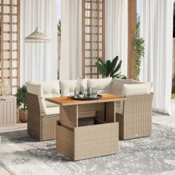 vidaXL Muebles De Jardín-Juego de sofás jardín con cojines 5 pzas ratán sintético beige