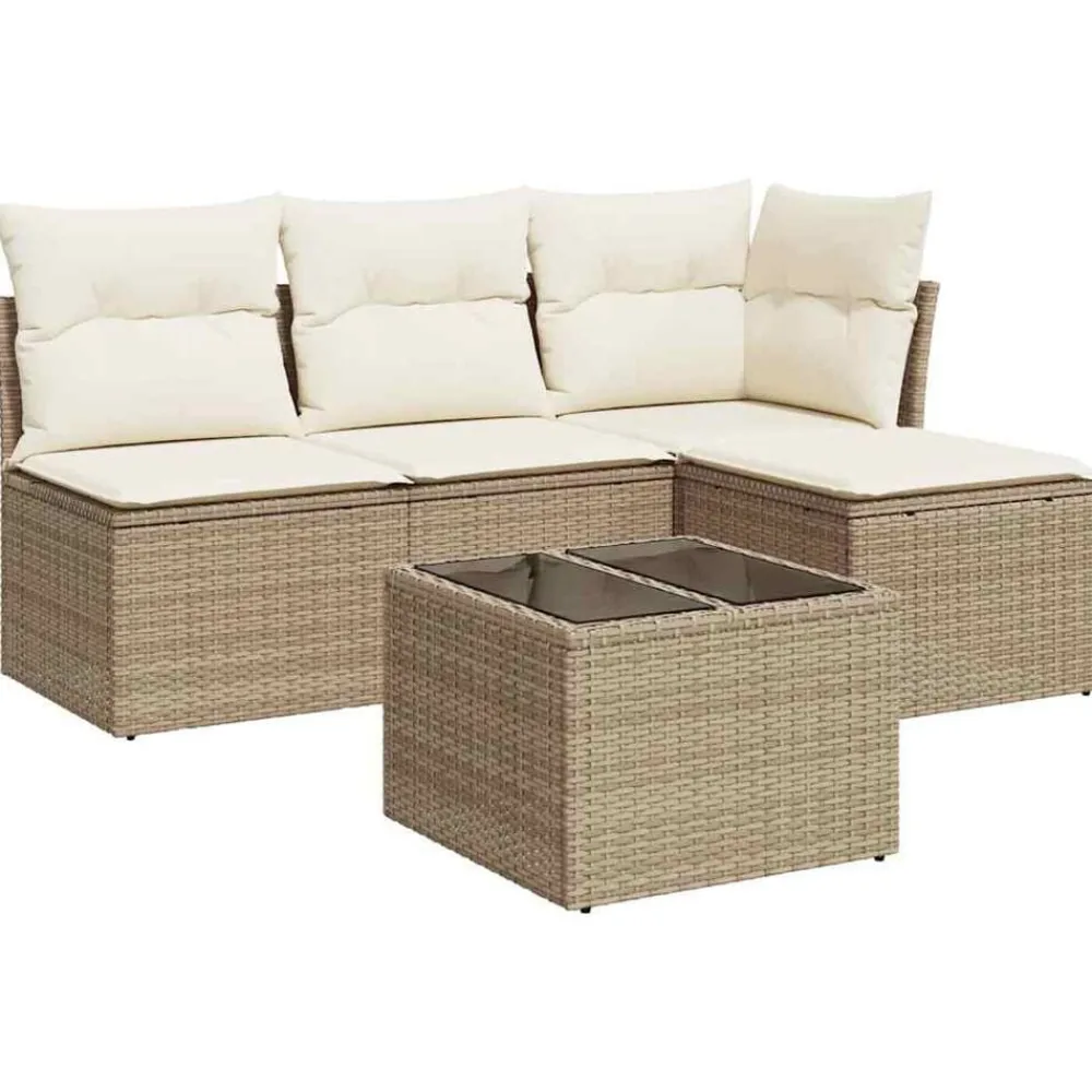 vidaXL Juego de sofás jardín con cojines 5 pzas ratán sintético beige beige y crema New
