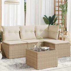 vidaXL Juego de sofás jardín con cojines 5 pzas ratán sintético beige beige y crema New