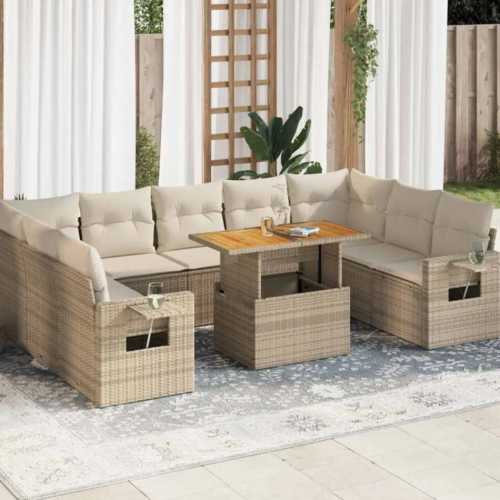 vidaXL Juego de sofás jardín con cojines beige 10 pzas ratán sintético beige y crema Best