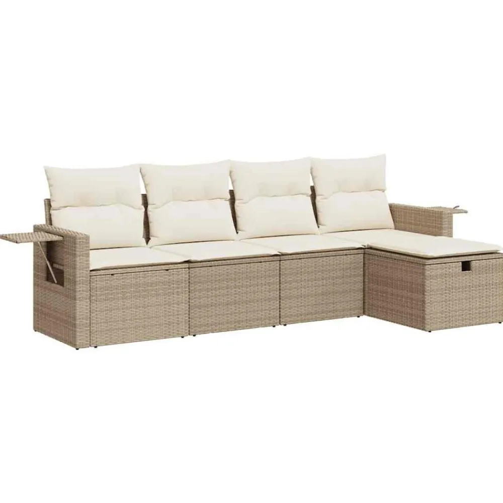 vidaXL Juego de sofás jardín con cojines 5 pzas ratán sintético beige beige y crema Best