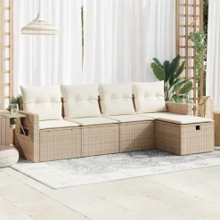 vidaXL Juego de sofás jardín con cojines 5 pzas ratán sintético beige beige y crema Best