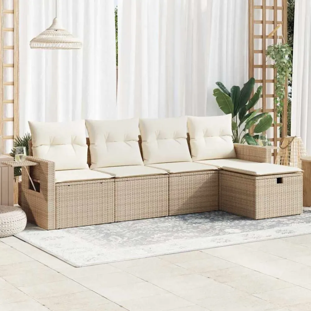 vidaXL Juego de sofás jardín con cojines 5 pzas ratán sintético beige beige y crema Best