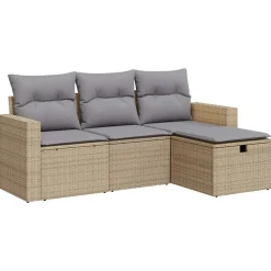 vidaXL Muebles De Jardín-Juego de sofás jardín con cojines 4 pzas ratán sintético beige