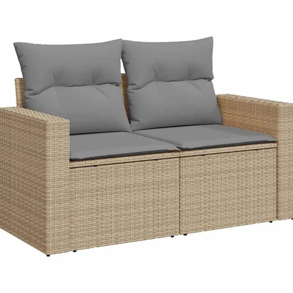vidaXL Muebles De Jardín-Juego de sofás jardín con cojines 4 pzas ratán sintético beige