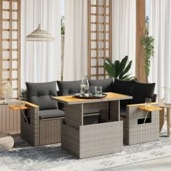 vidaXL Muebles De Jardín-Juego de sofás jardín con cojines 5 pzas ratán sintético