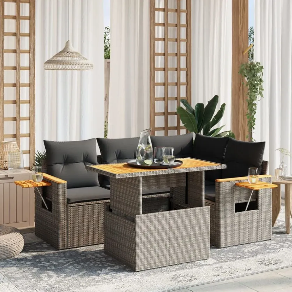 vidaXL Muebles De Jardín-Juego de sofás jardín con cojines 5 pzas ratán sintético