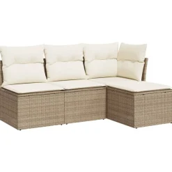vidaXL Juego de sofás jardín con cojines 4 pzas ratán sintético beige beige y crema Sale
