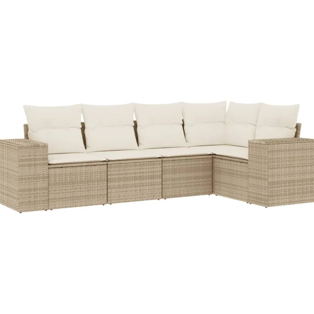 vidaXL Muebles De Jardín-Juego de sofás jardín con cojines 5 pzas ratán sintético beige
