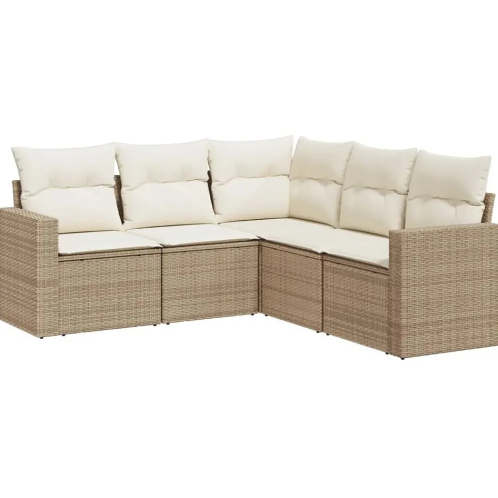 vidaXL Muebles De Jardín-Juego de sofás jardín con cojines 5 pzas ratán sintético beige