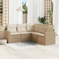 vidaXL Muebles De Jardín-Juego de sofás jardín con cojines 5 pzas ratán sintético beige