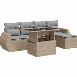 vidaXL Juego de sofás jardín con cojines 6 pzas ratán sintético beige beige y gris Hot