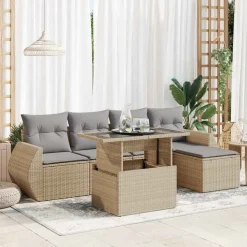 vidaXL Juego de sofás jardín con cojines 6 pzas ratán sintético beige beige y gris Hot