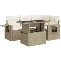 vidaXL Juego de sofás jardín con cojines 5 pzas ratán sintético beige beige y crema Clearance