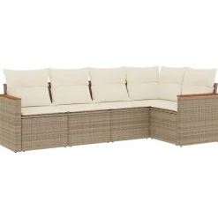 vidaXL Juego de sofás jardín con cojines 5 pzas ratán sintético beige beige y crema Discount