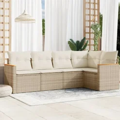 vidaXL Juego de sofás jardín con cojines 5 pzas ratán sintético beige beige y crema Discount