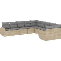 vidaXL Juego de sofás jardín con cojines beige 10 pzas ratán sintético beige y gris claro Best