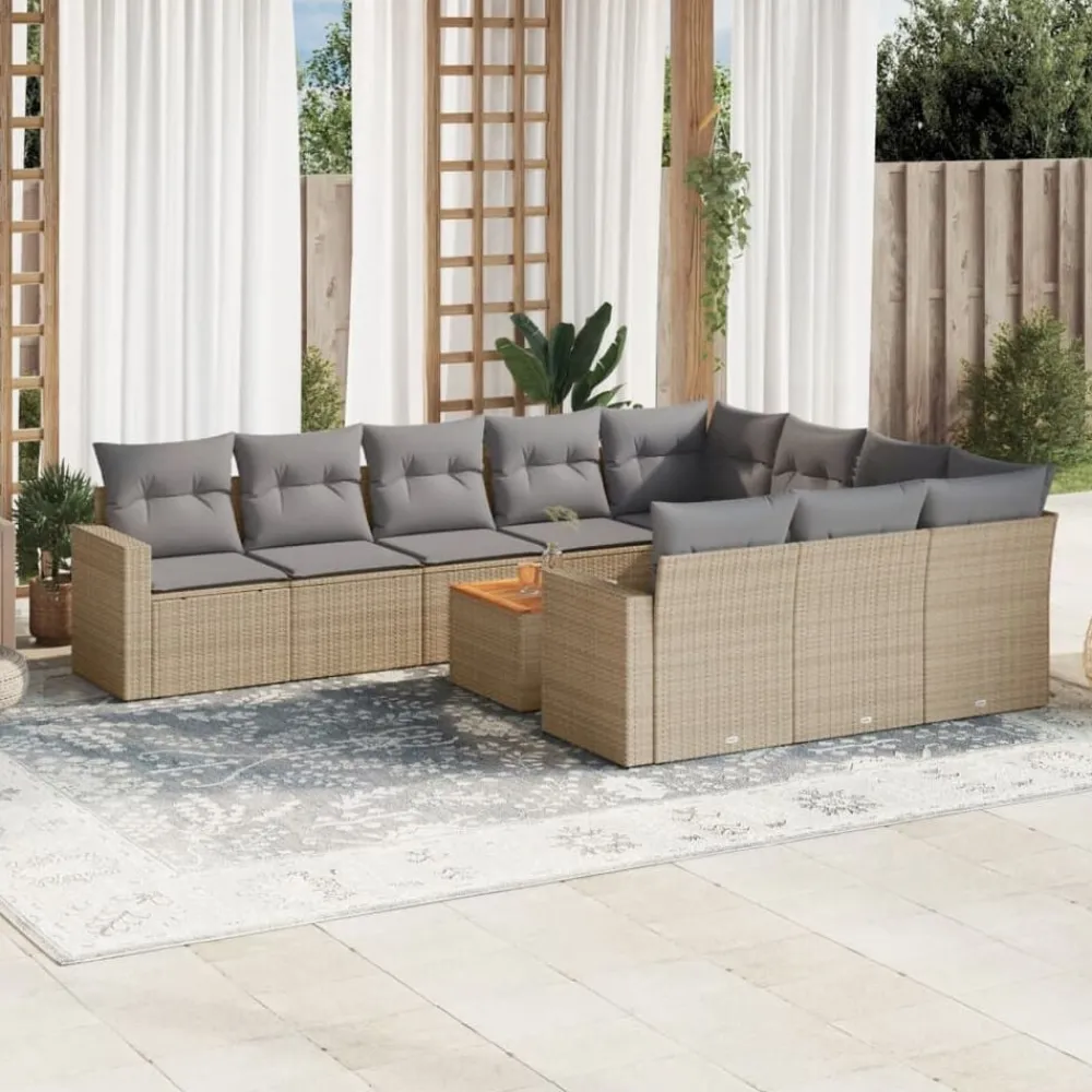 vidaXL Juego de sofás jardín con cojines beige mezcla 11 pzas ratán PE mezcla beige y gris Sale