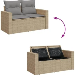 vidaXL Juego de sofás jardín con cojines beige mezcla 11 pzas ratán PE mezcla beige y gris Sale