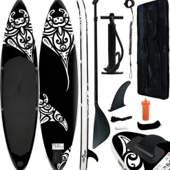 vidaXL Actividades Al Aire Libre-Juego de tabla de paddle surf inflable negra 305x76x15 cm