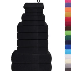vidaXL Juego de toallas FROGN de 12 piezas 360 g/m² Negro New