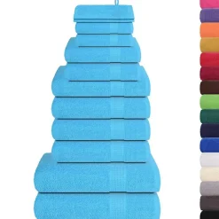 vidaXL Ropa De Casa-Juego de toallas FROGN de 12 piezas turquesa 360 g/m²