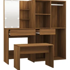 vidaXL Juego de tocador con LED madera contrachapada roble marrón Marr&oacute;n roble Online