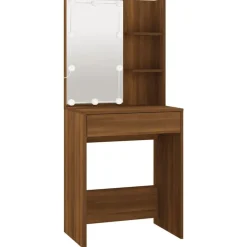 vidaXL Juego de tocador con LED madera contrachapada roble marrón Marr&oacute;n roble Online