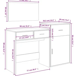 vidaXL Conjuntos De Muebles-Juego de tocador de 3 piezas madera de ingeniería gris hormigón