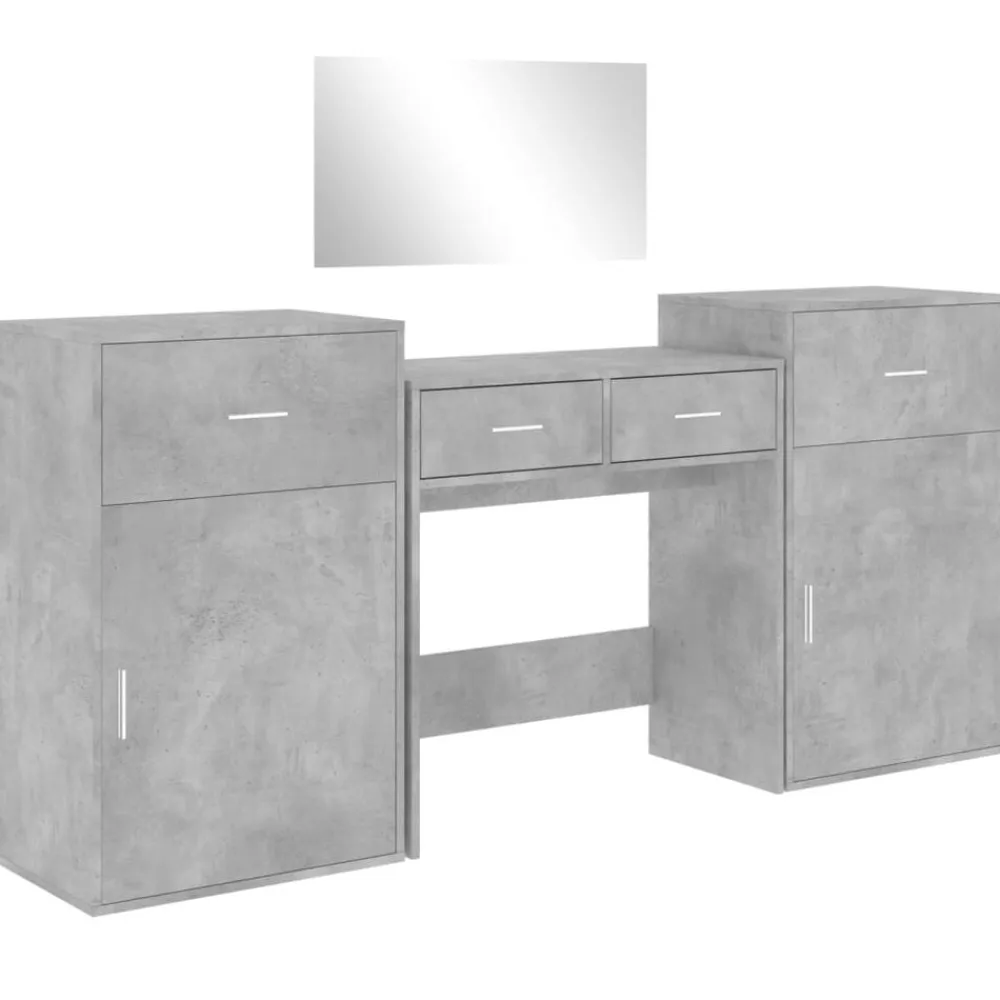 vidaXL Juego de tocador de 4 piezas madera de ingeniería gris hormigón Gris hormigón Outlet