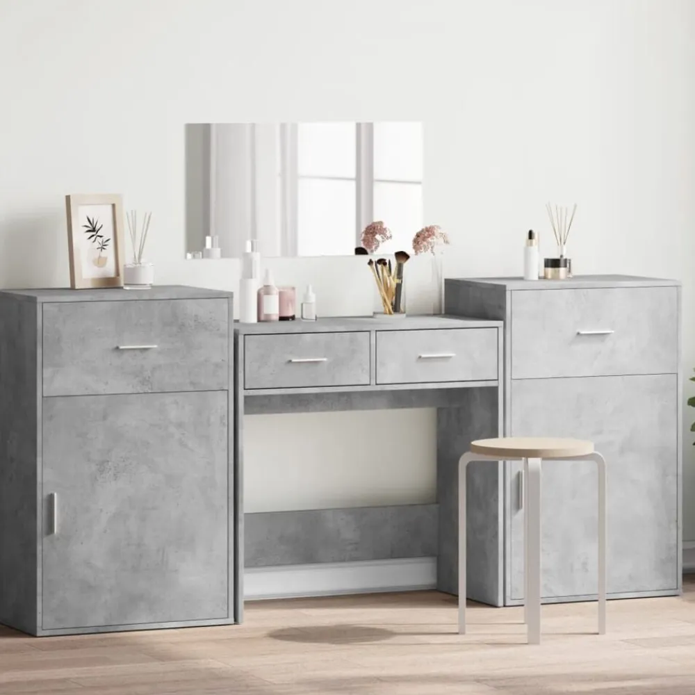vidaXL Juego de tocador de 4 piezas madera de ingeniería gris hormigón Gris hormigón Outlet