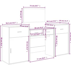 vidaXL Juego de tocador de 4 piezas madera de ingeniería gris hormigón Gris hormigón Outlet
